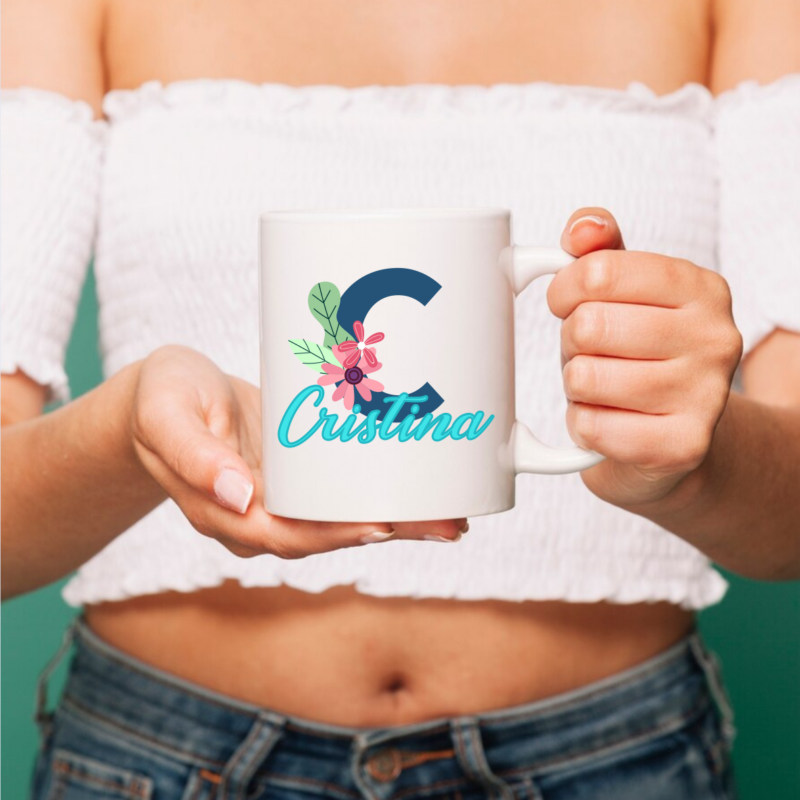 Taza "Inicial con Flores"