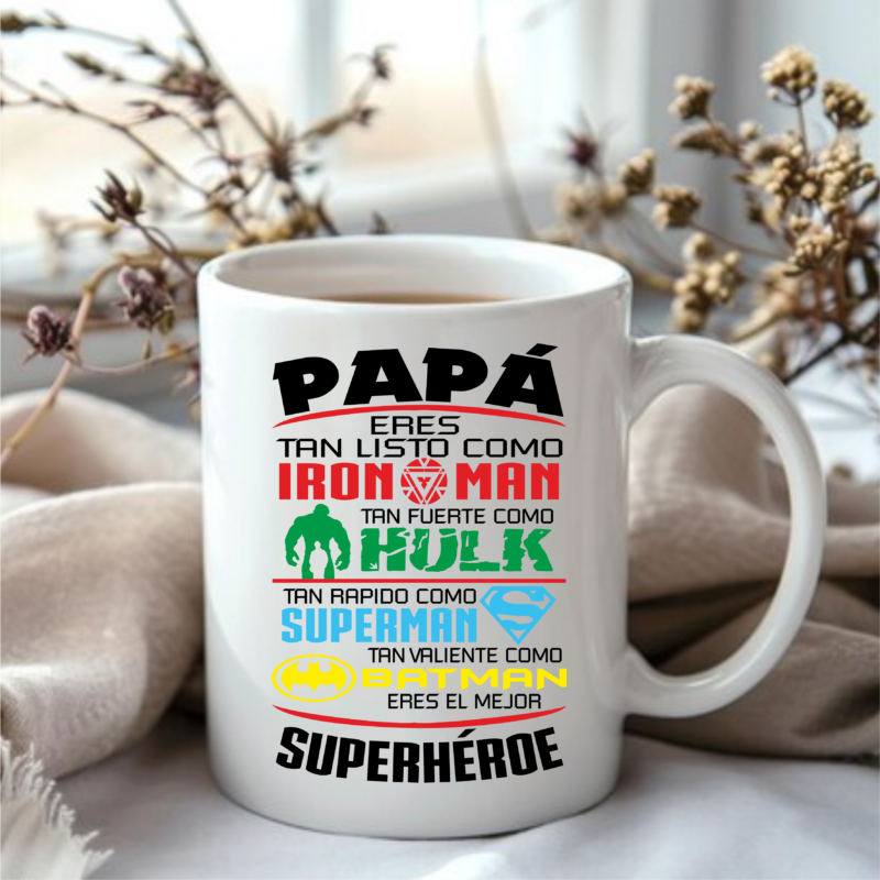 Taza superhéroes "Papá eres como..."