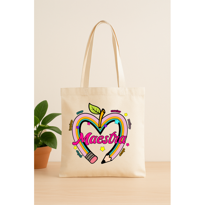 Tote bag "Maestra con diseño corazón lápiz "